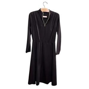 Vintage Landou Black Dress Size 10 Gold Trim Long Sleeve Midi